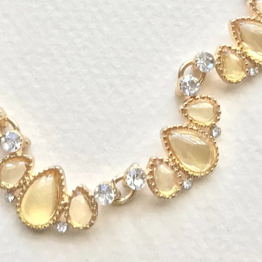 Vintage Vine Chain Necklace | Gold Tone | Teardrop & Clear Rhinestones - Picture 5 of 5